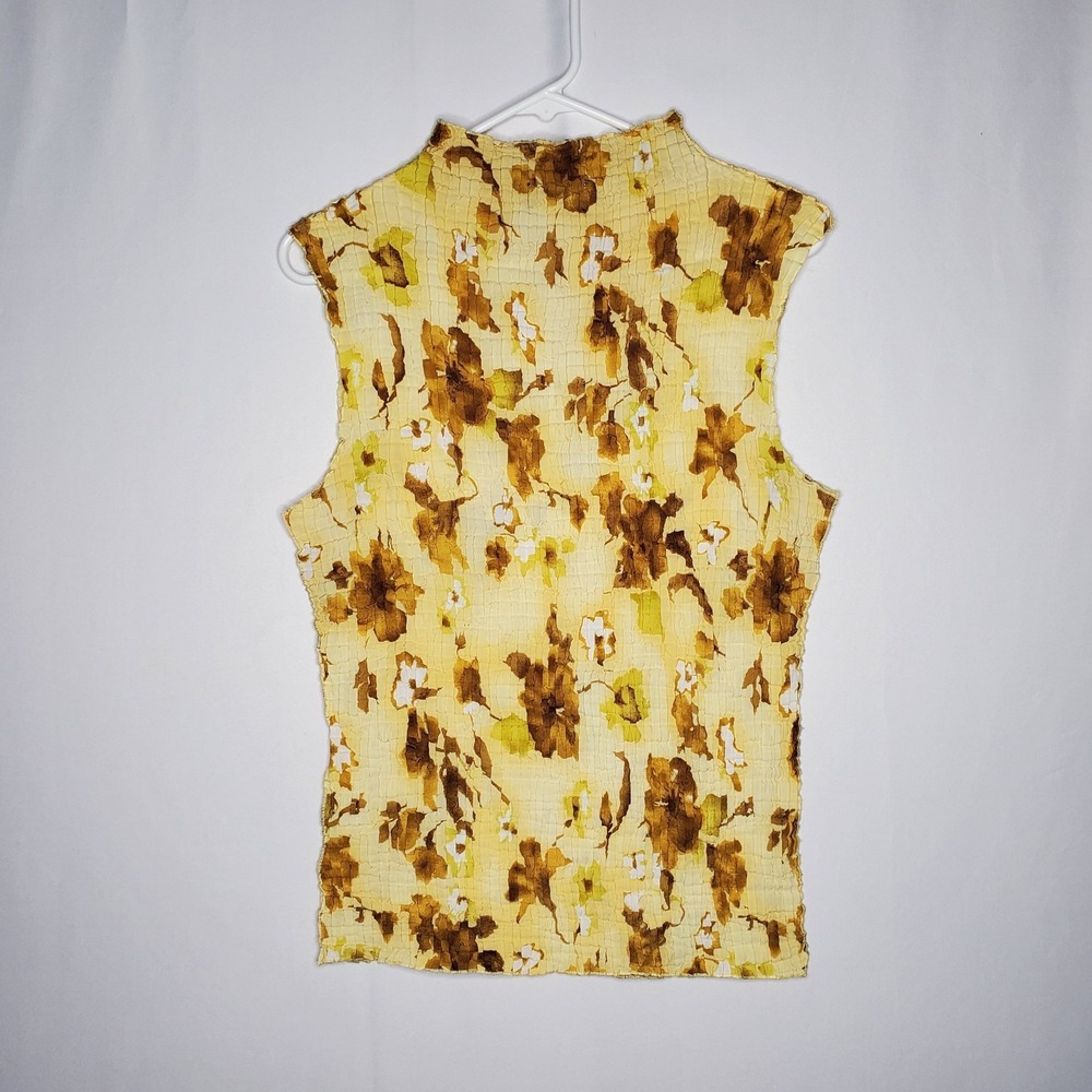 90s Vtg Ashley Stewart Mock Neck Crinkle Tank Women 1X Butter Forest Fairy